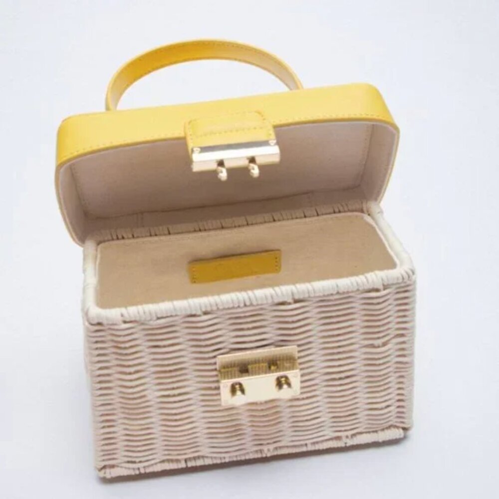 Zara Rattan Box Bag with Handle Yellow - Picture 2 of 9